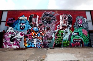 Work by Buff Monster, The Yok, Sheryo, Tristan Eaton, Nychos and L’Amour Supreme, 444 Jefferson Street, at Wyckoff Avenue