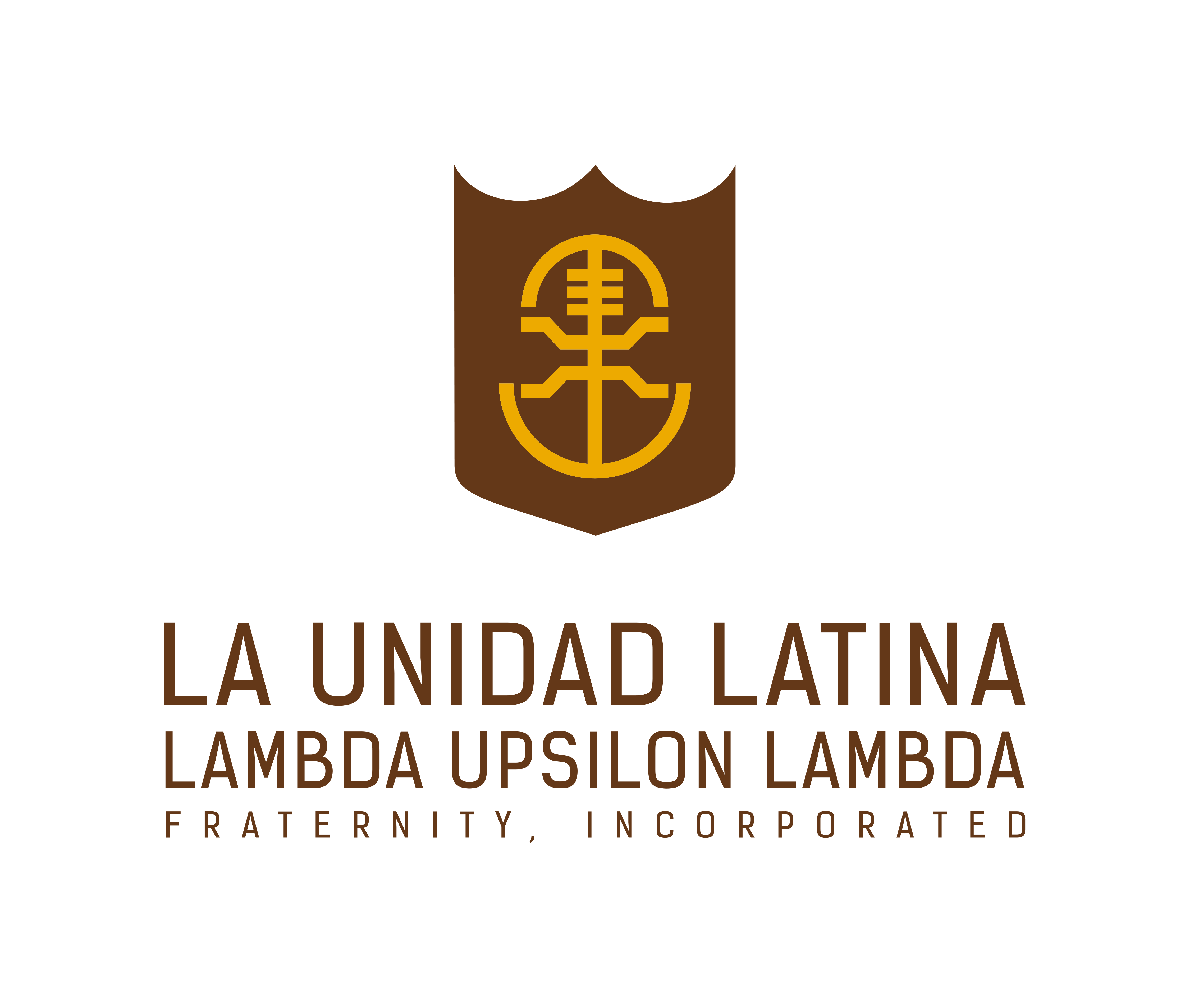 Lul logo vertical brown la unidad latina lambda upsilon lambda